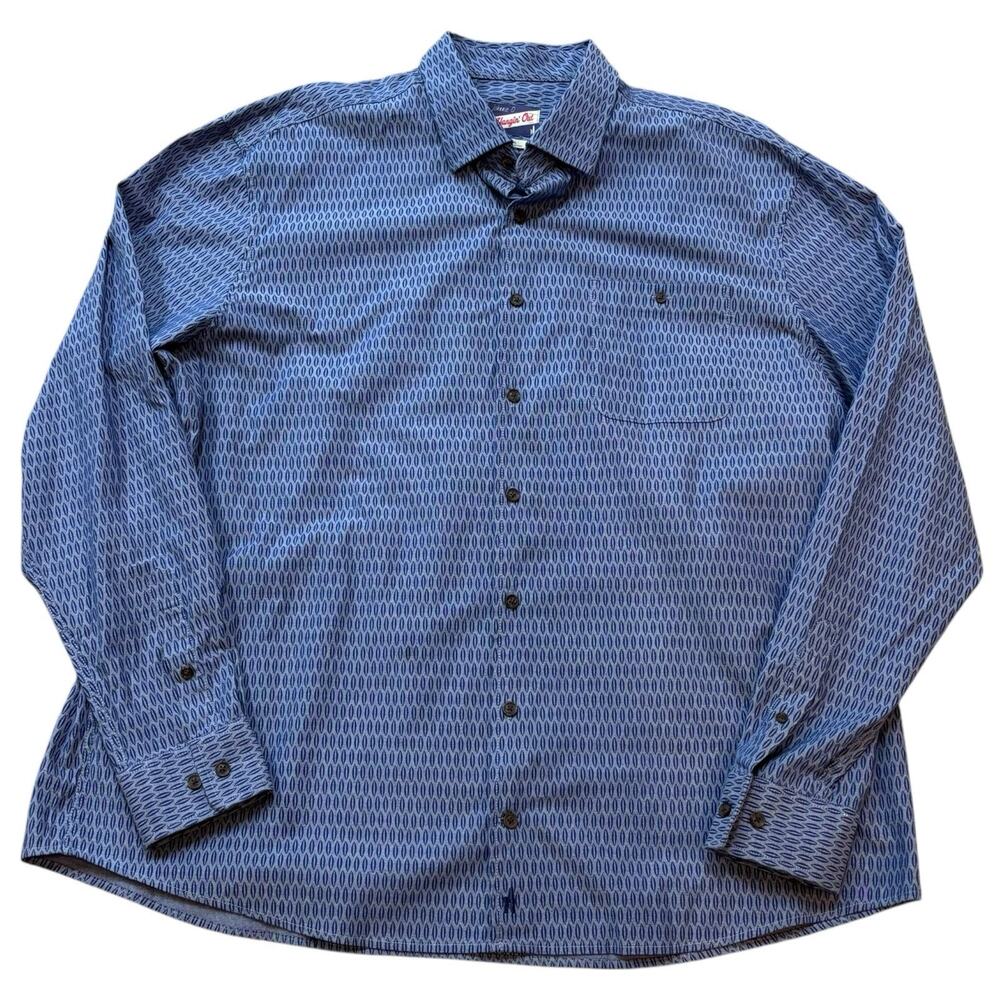 Johnnie-O Blue Geometric Print Long Sleeve Finley Button Down Cotton Stretch XXL